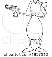 Cartoon Black And White Dog Shooting A Gun