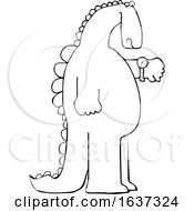 Poster, Art Print Of Cartoon Black And White Dinosaur Checking The Time On His Wrist Watch
