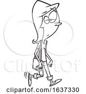 Cartoon Black And White Walking Woman Wearing Ripped Jeans by toonaday