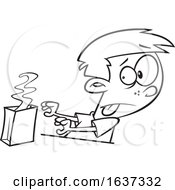 Cartoon Black And White Boy With A Smelly Lunch by toonaday