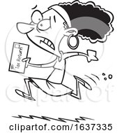 Cartoon Black And White Black Woman Running To File Taxes By The Deadline