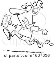 Poster, Art Print Of Cartoon Black And White Stressed Man Rushing To File His Taxes By The Deadline