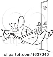 Cartoon Black And White Man Trying To Pull Open A Door That You Push