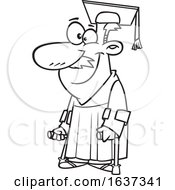 Poster, Art Print Of Cartoon Black And White Happy Older Male Graduate With Canes
