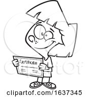 Cartoon Black And White Proud Girl Holding A Certificate by toonaday