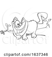 Poster, Art Print Of Cartoon Black And White Grinning Cheshire Cat On A Branch