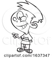 Poster, Art Print Of Cartoon Black And White Happy Boy Making A Decision