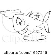 Poster, Art Print Of Cartoon Black And White Happy Flying Whale