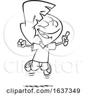 Cartoon Black And White Excited Girl Jumping After Finding Money