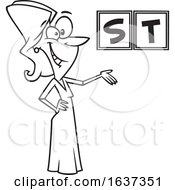 Poster, Art Print Of Cartoon Black And White Female Game Show Host Presenting Letters