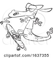 Poster, Art Print Of Cartoon Black And White Lizard Skateboarding