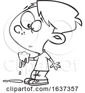 Cartoon Black And White Boy Holding Melting Chocolate by toonaday