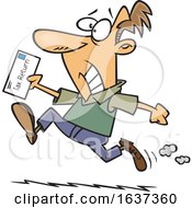 Cartoon Stressed White Man Rushing To File His Taxes By The Deadline