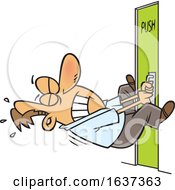 Cartoon White Man Trying To Pull Open A Door That You Push