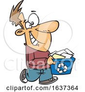 Cartoon Happy White Man Carrying A Recycle Bin