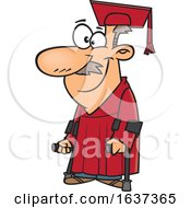 Cartoon Happy Older White Male Graduate With Canes