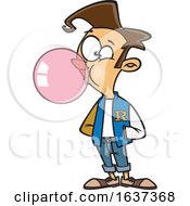 Cartoon White Teen Boy Wearing A Letter Jacket And Blowing Bubble Gum by toonaday