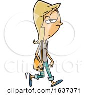 Poster, Art Print Of Cartoon Walking Blond White Woman Wearing Ripped Jeans