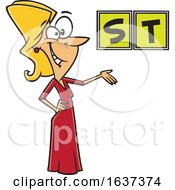 Poster, Art Print Of Cartoon Caucasian Female Game Show Host Presenting Letters