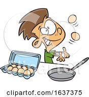 Cartoon White Boy Juggling And Preparing To Make Scrambled Eggs