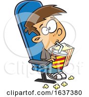 Cartoon White Boy Sipping A Fountain Soda And Holding Popcorn While Watching A Matinee Movie