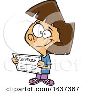 Cartoon Proud Brunette White Girl Holding A Certificate