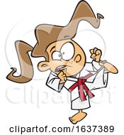 Cartoon White Karate Girl Kicking