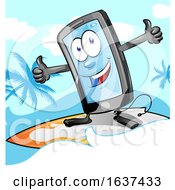 Poster, Art Print Of Cartoon Smart Phone Mascot Surfing