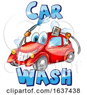 Poster, Art Print Of Cartoon Happy Red Car Character Mascot Washing Itself