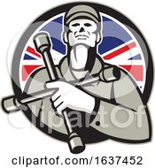 Poster, Art Print Of British Tyre Technician Lug Wrench Union Jack Flag Circle Icon
