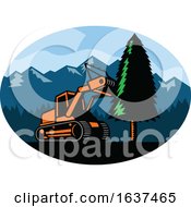 Poster, Art Print Of Tracked Mulching Tractor Mowing A Pine Tree