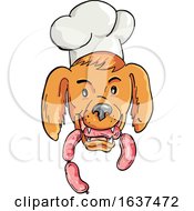 Poster, Art Print Of Chef Dog Biting Sausage String Cartoon Color