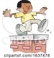 Poster, Art Print Of Cartoon Black Boy Walking On Top Of A Brick Wall