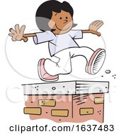 Cartoon Black Girl Walking On Top Of A Brick Wall