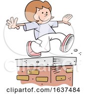 Cartoon White Girl Walking On Top Of A Brick Wall