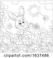 Black And White Bunny Rabbit With A Patterned Easter Egg