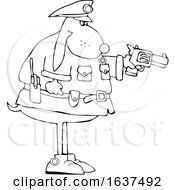 Poster, Art Print Of Cartoon Black And White Chubby Police Dog Aiming A Pistol