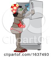 Poster, Art Print Of Cartoon Black Lady In A Bikini And Swim Cap Putting Something In A Freezer