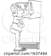 Poster, Art Print Of Cartoon Black And White Lady In A Bikini And Swim Cap Putting Something In A Freezer
