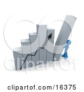 Blue Person Pushing Up The Last Column On A Bar Graph Chart Symbolizing Effort And Success