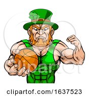 Poster, Art Print Of Leprechaun Tough Cartoon St Patricks Day Character Or Basketball Sports Mascot