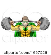 Poster, Art Print Of Superhero Mascot Weightlifter Lifting Big Barbell
