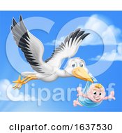 Poster, Art Print Of Stork Cartoon Pregnancy Myth Bird With Baby Boy