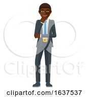 Poster, Art Print Of Black Business Man Thinking Mascot Concept