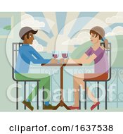 Poster, Art Print Of Young Couple Sea Side Restaurant Cartoon