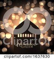 Ramadan Kareem Background With Mosque Silhouette Against Gold Bokeh Lights