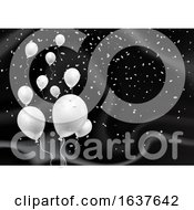 Poster, Art Print Of Silver Balloons On Elegant Black Marble Texture