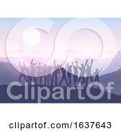 Poster, Art Print Of Party Crowd In Sunset Landscape 1412