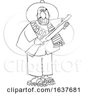 Cartoon Black And White Armed Bandito Holding A Rifle