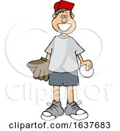 Poster, Art Print Of Cartoon Happy White Boy With A Baseball And Glove
